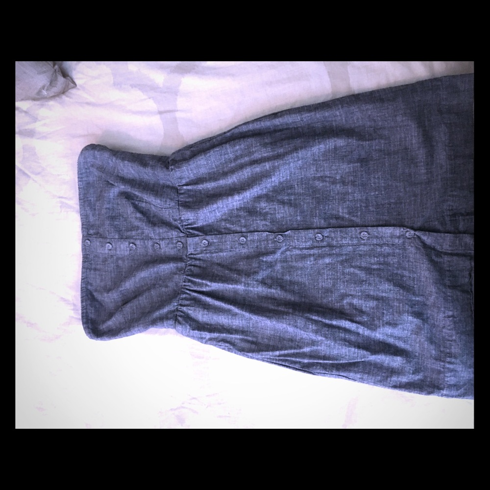 Denim strapless mini dress with button closure